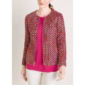 Chico's Multicolored Tweed Classic Zip-Front Jacket SZ 3P Career Office